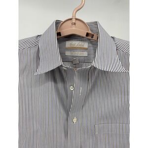 Roundtree & Yorke Gold Label Dress Shirt Mens 15.5 33 Blue Brown Stripe Non-Iron